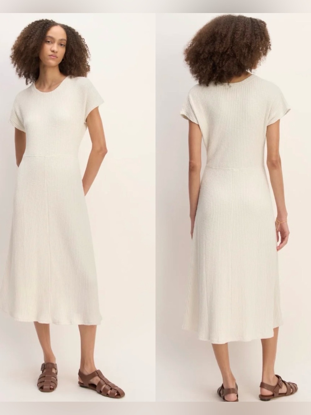 Everlane The Rib-Knit Cap -Sleeve Midi Dress , XL